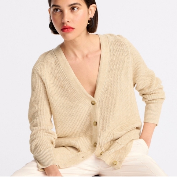 J crew relaxed cotton linen cardigan sweater - Picture 2 of 10
